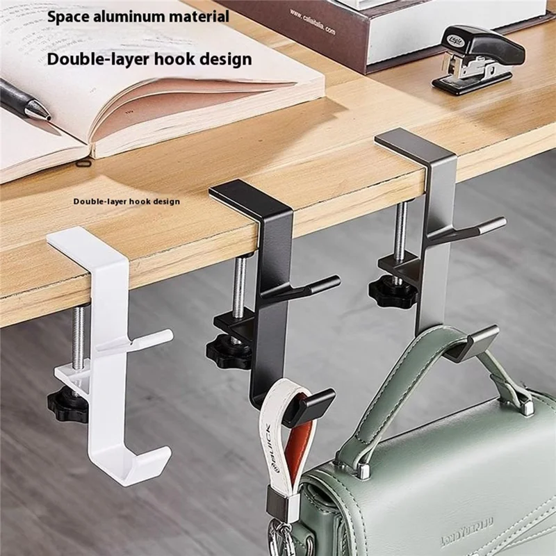 Aluminum Alloy Desk Edge Hook Backpack Headphone Bag Hanger Under Desk Storage Hanger - White