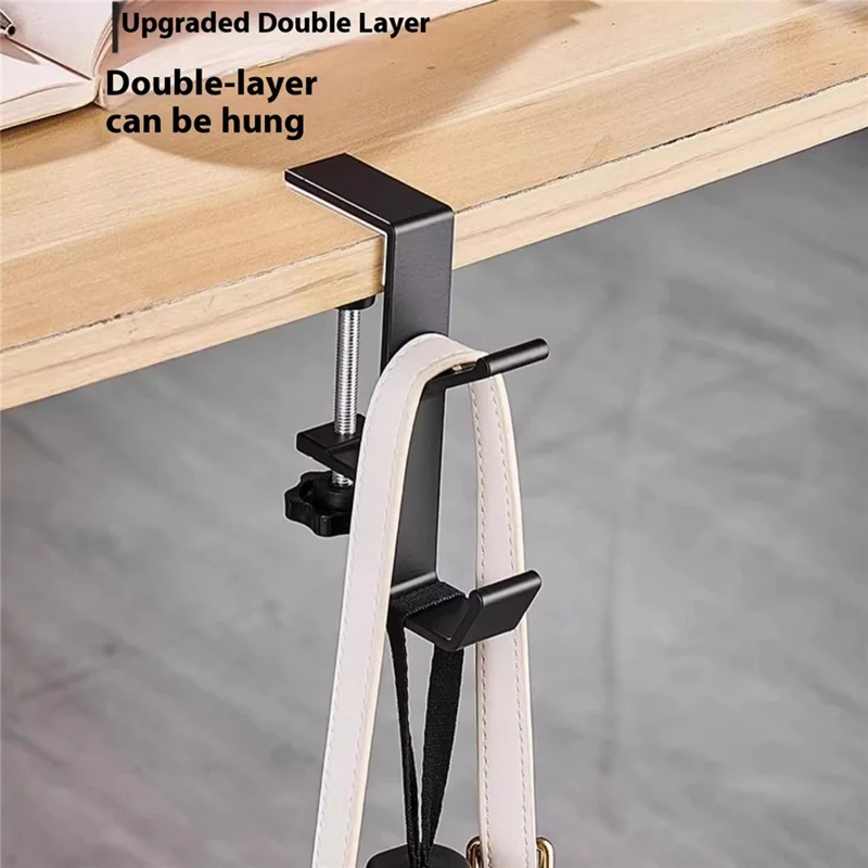 Aluminum Alloy Desk Edge Hook Backpack Headphone Bag Hanger Under Desk Storage Hanger - White