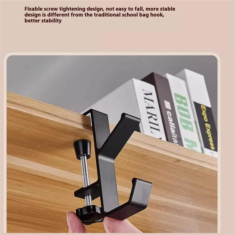 Aluminum Alloy Desk Edge Hook Backpack Headphone Bag Hanger Under Desk Storage Hanger - White