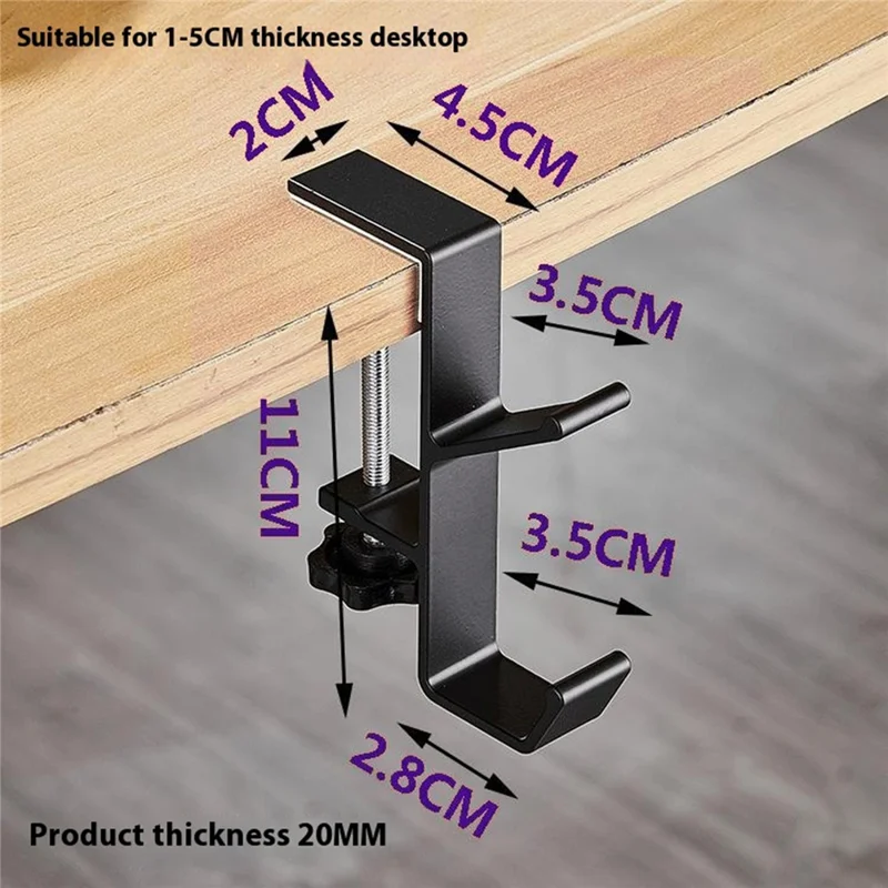 Aluminum Alloy Desk Edge Hook Backpack Headphone Bag Hanger Under Desk Storage Hanger - White