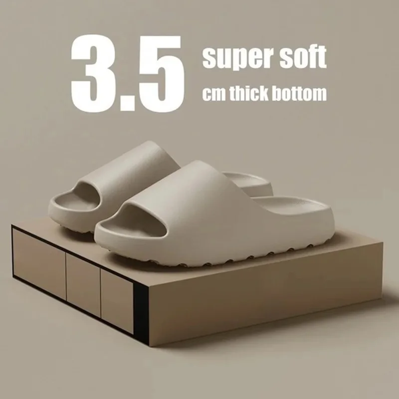 502 3.5cm Thick Sole Slippers Solid Color Non Slip EVA Sliders for Home Outdoor Size 44 - 45 - Beige