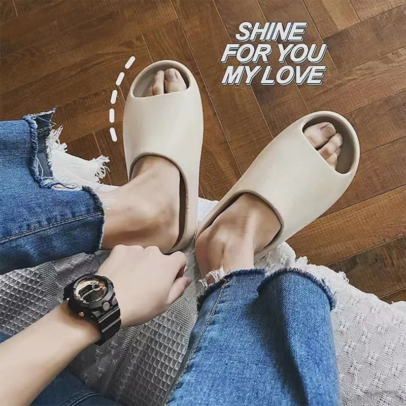 502 3.5cm Thick Sole Slippers Solid Color Non Slip EVA Sliders for Home Outdoor Size 44 - 45 - Beige