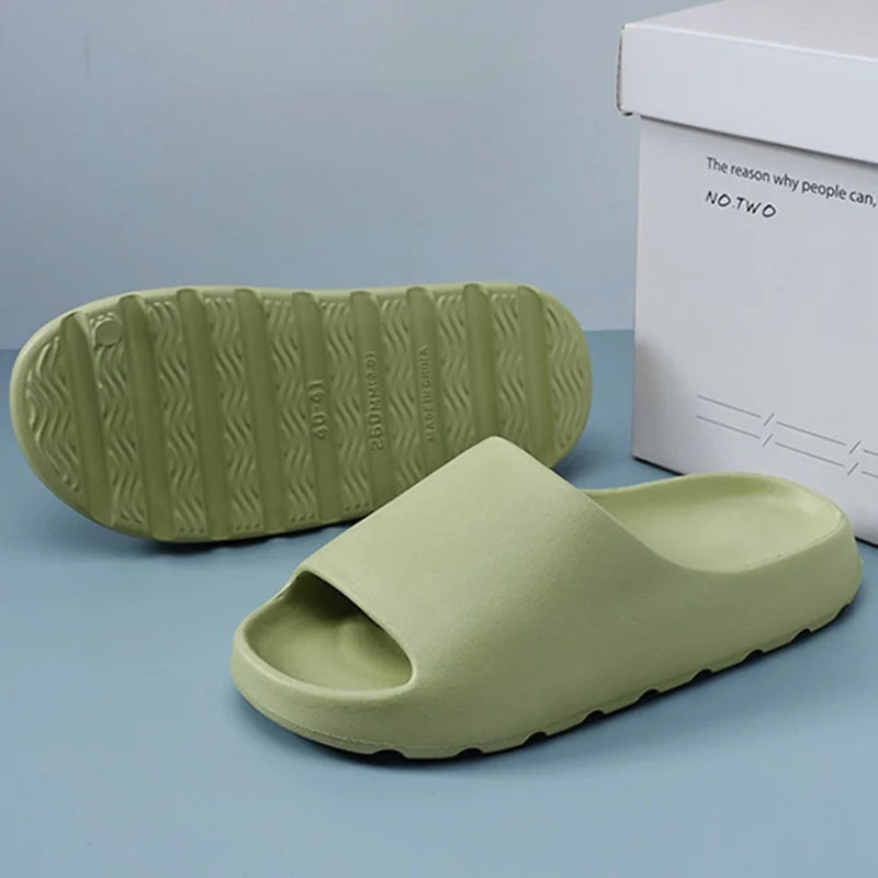 502 3.5cm Thick Sole Slippers Solid Color Non Slip EVA Sliders for Home Outdoor Size 46 - 47 - Green
