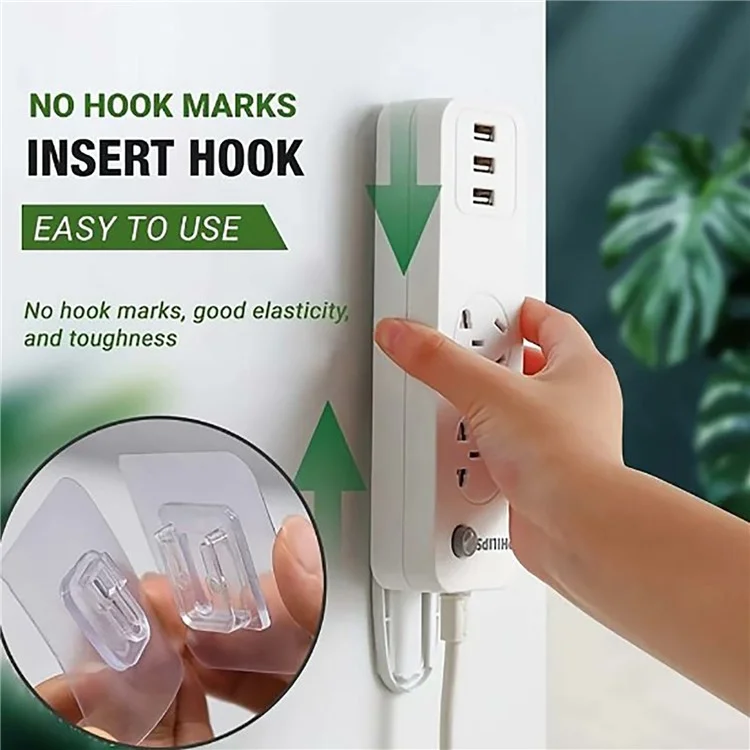 10 Paar selbstklebende Wandhaken, PVC-Spuren-Snap-On-Haken, Stromleistenhänger
