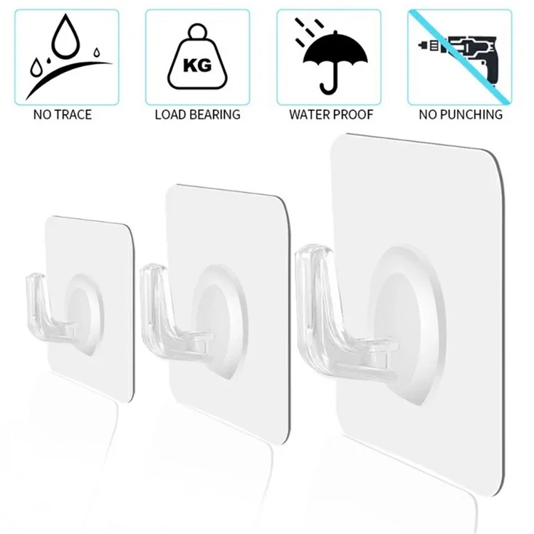 5 Unidades de ganchos adesivos para parede e porta de acrílico para cozinha, banheiro, toalha e chave