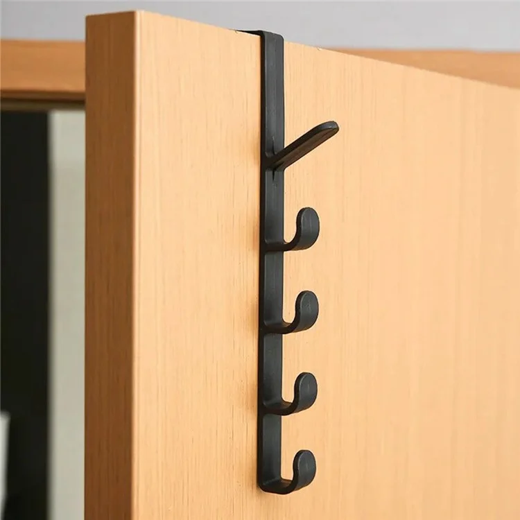 Gancio da 5 ganci per appendere sopra la porta, per armadio, cucina, bagno, portasciugamani in ABS - Nero