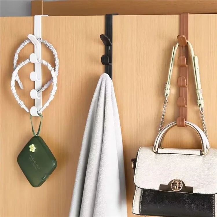 Gancio da 5 ganci per appendere sopra la porta, per armadio, cucina, bagno, portasciugamani in ABS - Nero