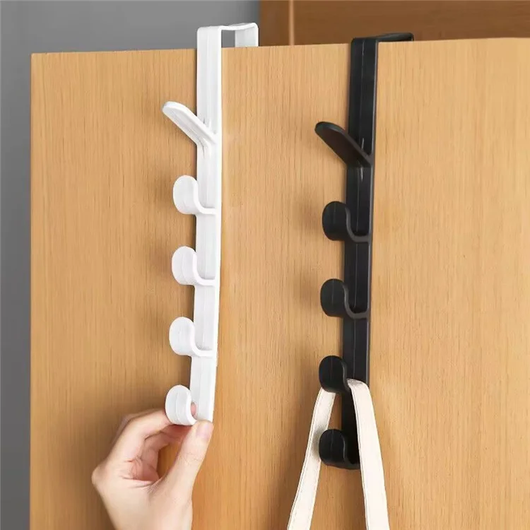 Gancio da 5 ganci per appendere sopra la porta, per armadio, cucina, bagno, portasciugamani in ABS - Nero