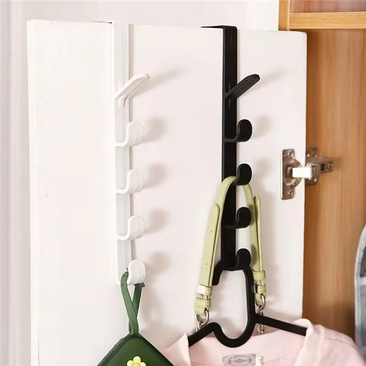 Gancio da 5 ganci per appendere sopra la porta, per armadio, cucina, bagno, portasciugamani in ABS - Nero