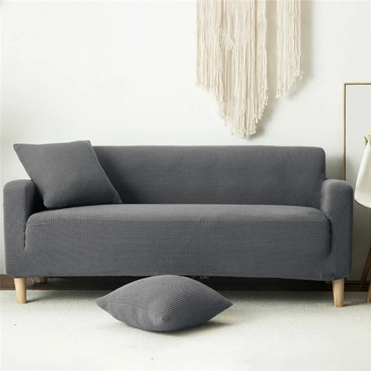 Elastischer Sofabezug, vollständige Abdeckung, einfarbiger Überwurf, Schutzhülle, Größe M (für 145 - 185 cm) - Raumgrau