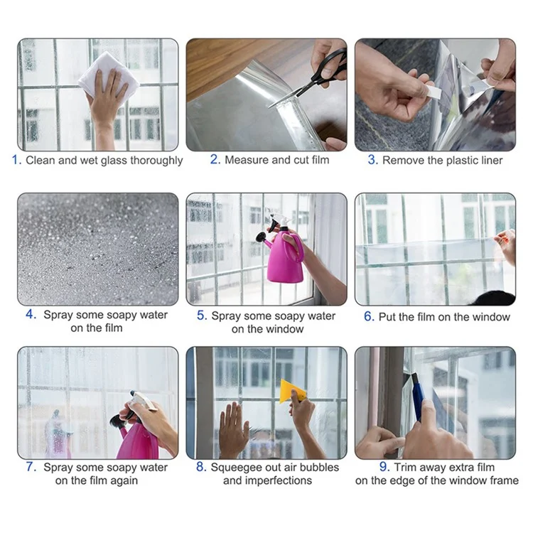 Película de privacidad para ventanas de 120 x 100 cm, para oficina, hogar y balcón, de bloqueo UV y adherencia estática, color plateado.