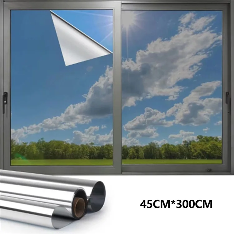 Película de privacidade para janela de 45 x 300 cm, filme de vidro com bloqueio UV, adesivo estático, para escritório, casa e varanda - Prata