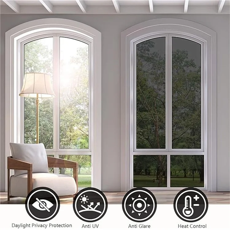 90 x 300cm Window Privacy Film Office Home Balcony One Way UV Blocking Static Cling Glass Film - Silver