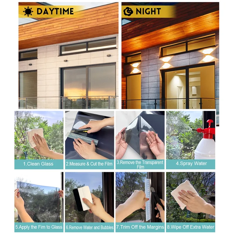 120 x 300cm Window Privacy Film Office Home Balcony One Way UV Blocking Static Cling Glass Film - Silver