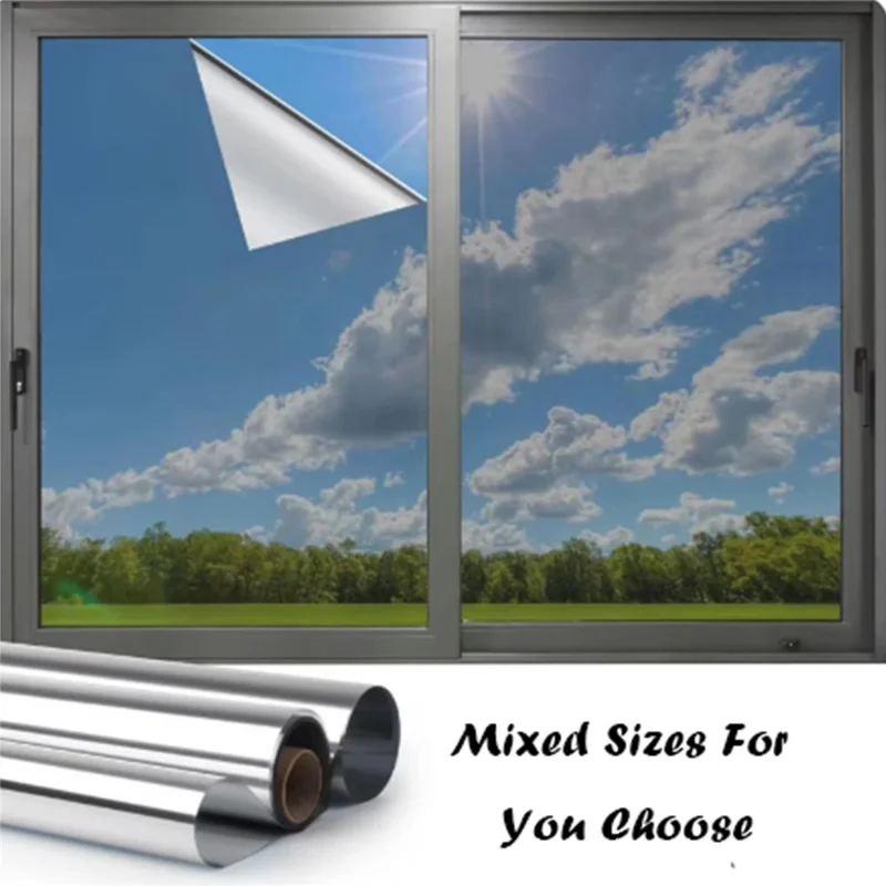 50 x 500cm Window Privacy Film Office Home Balcony One Way UV Blocking Static Cling Glass Film - Silver