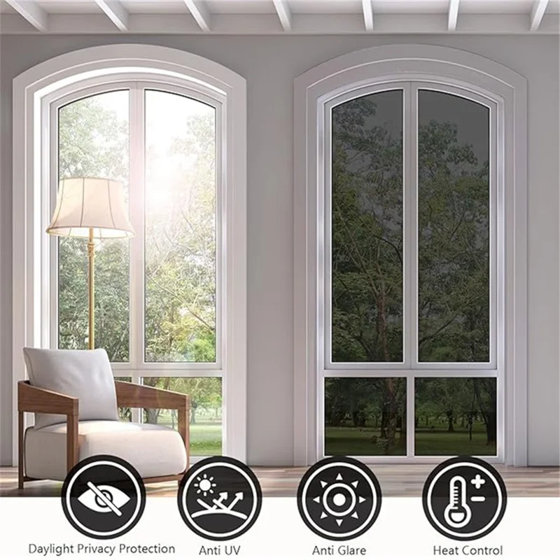 50 x 500cm Window Privacy Film Office Home Balcony One Way UV Blocking Static Cling Glass Film - Silver