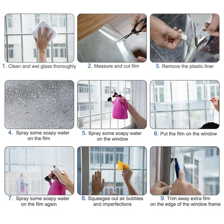 Filme de privacidade para janelas de 60 x 500 cm, para escritório, casa e varanda, bloqueio UV, adesivo estático - Prata