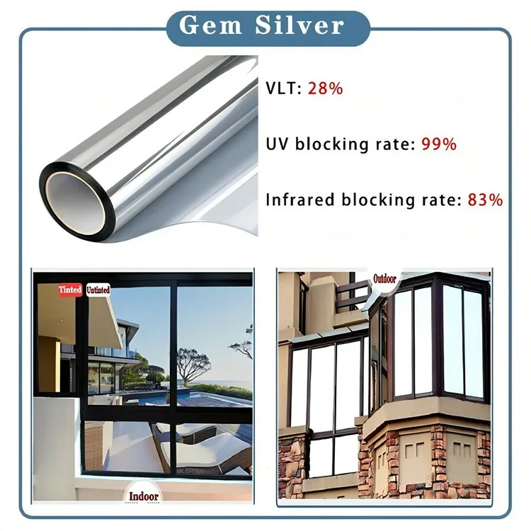 Película de privacidad para ventanas de 90 x 200 cm, para oficina, hogar y balcón, con bloqueo UV y adhesivo estático - Plata