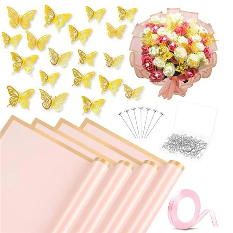 133Pcs DIY Flower Wrapping Paper Set with Ribbon Pins and Golden Butterfly Decor - Pink

Conjunto de papel de embrulho de flores DIY com 133 peças, fitas, alfinetes e decoração de borboleta dourada - Rosa