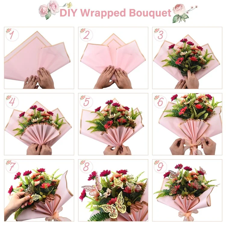 133Pcs DIY Flower Wrapping Paper Set with Ribbon Pins and Golden Butterfly Decor - Pink

Conjunto de papel de embrulho de flores DIY com 133 peças, fitas, alfinetes e decoração de borboleta dourada - Rosa