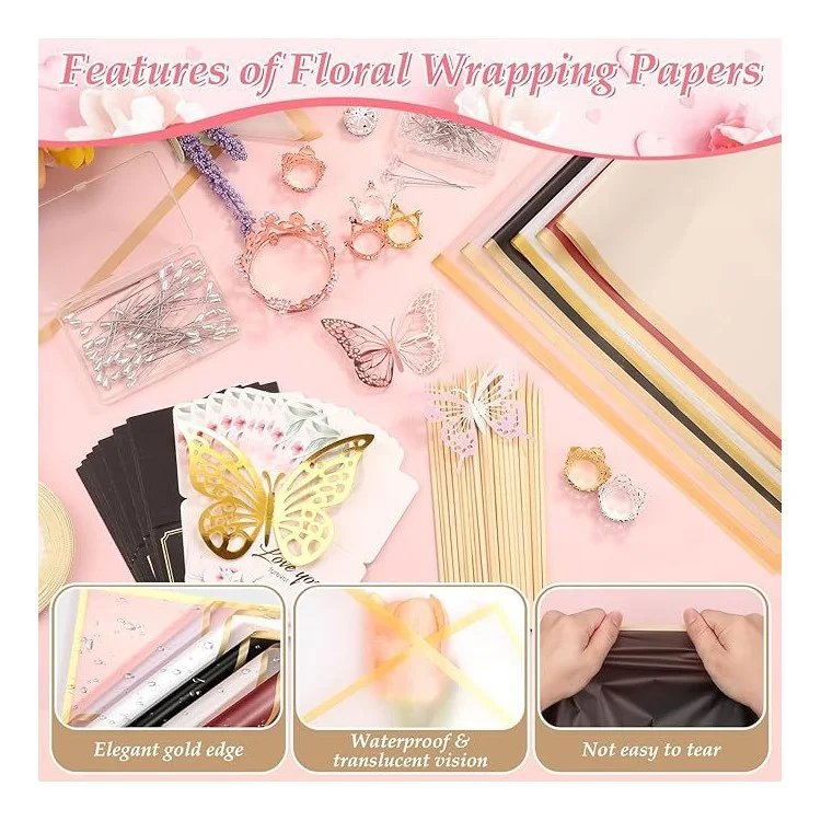 198Pcs DIY Flower Wrapping Paper Set with Golden Butterfly Decor Ribbon Pins Greeting Card

Conjunto de papel de envolver flores DIY de 198 piezas con decoración de mariposa dorada, cinta, alfileres y tarjeta de felicitación