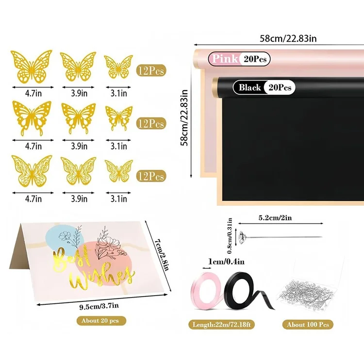198Pcs DIY Flower Wrapping Paper Set with Golden Butterfly Decor Ribbon Pins Greeting Card

Conjunto de papel de envolver flores DIY de 198 piezas con decoración de mariposa dorada, cinta, alfileres y tarjeta de felicitación
