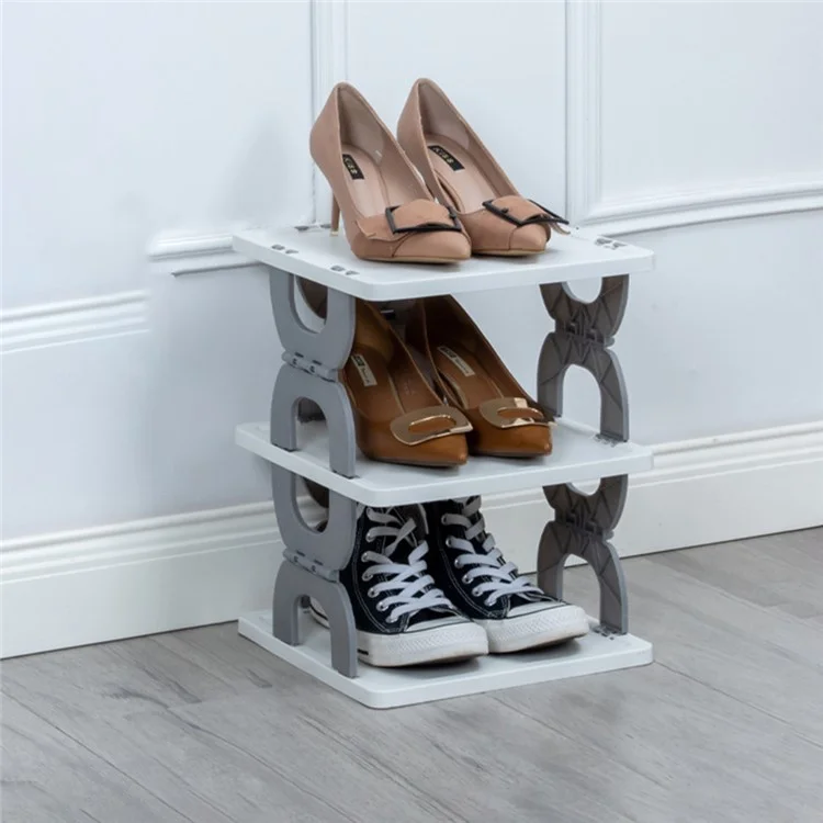 Scaffale portascarpe pieghevole a 3 ripiani, organizzatore per ingresso, bagno, dormitorio, in PP - Grigio