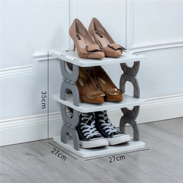 Scaffale portascarpe pieghevole a 3 ripiani, organizzatore per ingresso, bagno, dormitorio, in PP - Grigio