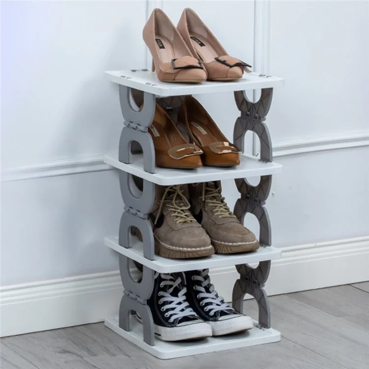 Scaffale portascarpe pieghevole a 4 ripiani, organizzatore per ingresso, bagno e camera da letto, in PP - Grigio