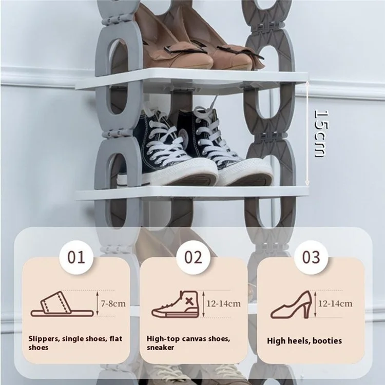 Scaffale portascarpe pieghevole a 4 ripiani, organizzatore per ingresso, bagno e camera da letto, in PP - Grigio
