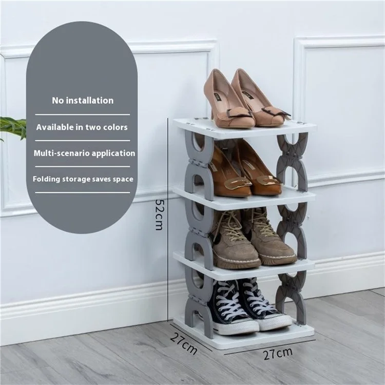 Scaffale portascarpe pieghevole a 4 ripiani, organizzatore per ingresso, bagno e camera da letto, in PP - Grigio