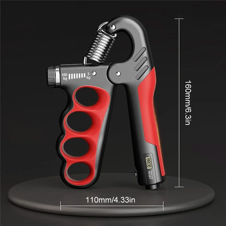Fortalecedor de mão ajustável com contador digital, ferramenta de treinamento de força manual para recuperação muscular e aptidão física - Vermelho