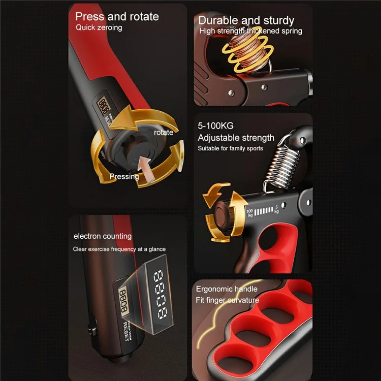 Adjustable Hand Grip Strengthener with Digital Counter Muscle Recovery Fitness Hand Force Training Tool - Orange