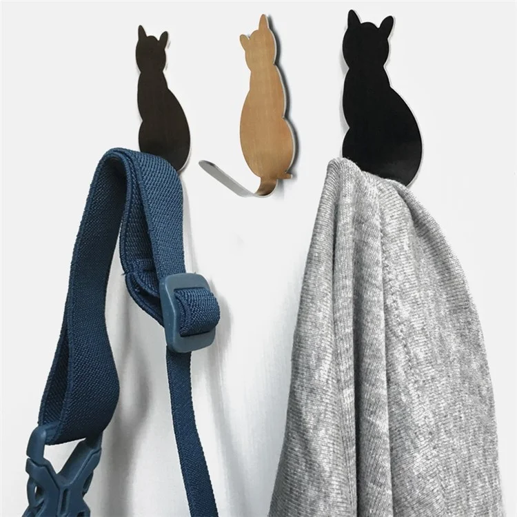 2Pcs Bathroom Storage Holder Cat Pattern Stainless Steel Kitchen Hanger Self-adhesive Hooks Towel Racks Door Clothes Wall Hanger - Black