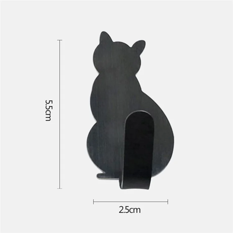 2Pcs Bathroom Storage Holder Cat Pattern Stainless Steel Kitchen Hanger Self-adhesive Hooks Towel Racks Door Clothes Wall Hanger - Black