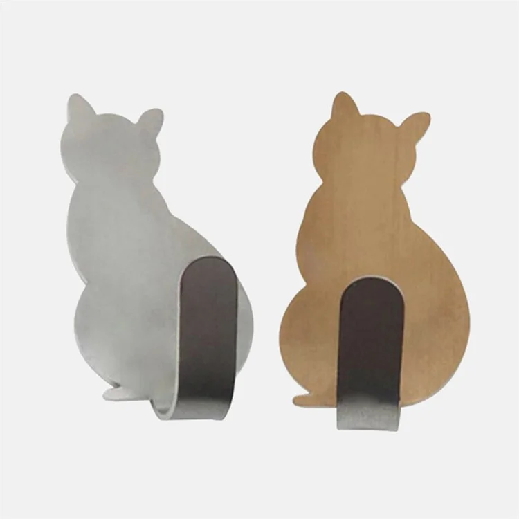 2Pcs Bathroom Storage Holder Cat Pattern Stainless Steel Kitchen Hanger Self-adhesive Hooks Towel Racks Door Clothes Wall Hanger - Black