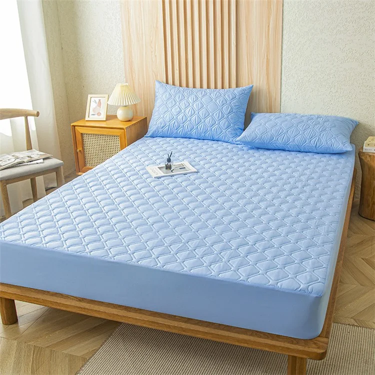 150 x 200 + 30cm Waterproof Quilted Fitted Sheet Dust Resistant Mattress Protector Cover  - Sky Blue