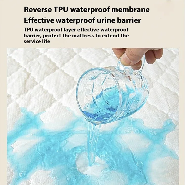 150 x 200 + 30cm Waterproof Quilted Fitted Sheet Dust Resistant Mattress Protector Cover  - Sky Blue