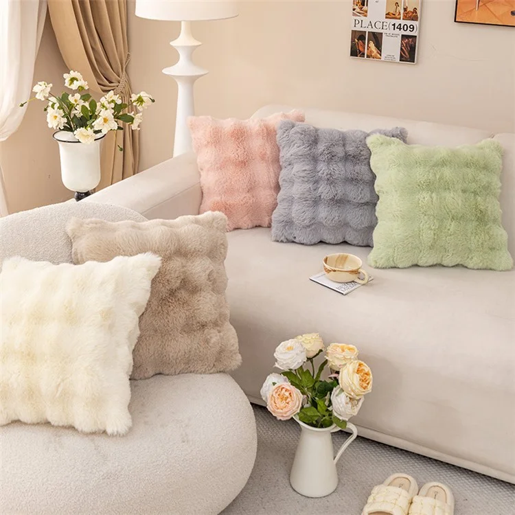 Housse de coussin de canapé en fausse fourrure épaisse de 30 x 50 cm pour l'automne et l'hiver - Café clair