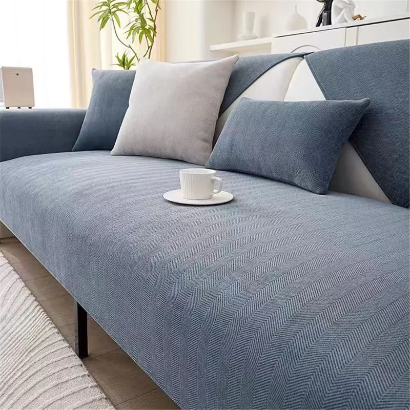 70 x 120cm Solid Color Soft Chenille Sofa Cover Non Slip Couch Protector Slipcover - Blue Grey