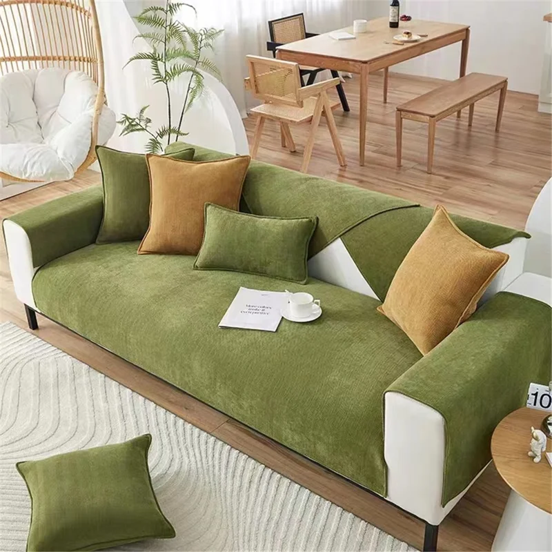 90 x 120cm Solid Color Soft Chenille Sofa Cover Non Slip Couch Protector Slipcover - Matcha Green