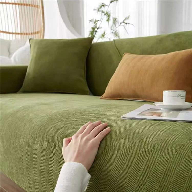 110 x 180cm Solid Color Soft Chenille Sofa Cover Non Slip Couch Protector Slipcover - Matcha Green