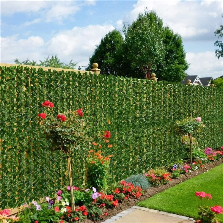 1 x 1m dunkelgefärbte künstliche Efeuhecke, Sichtschutzwand für den Garten, Blätterzaun, Barriere