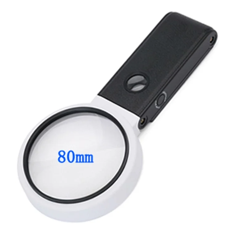 Lupa plegable de 80 mm con luz LED UV, 6X 25X Lupa de aumento para joyas, diamantes, dinero en efectivo