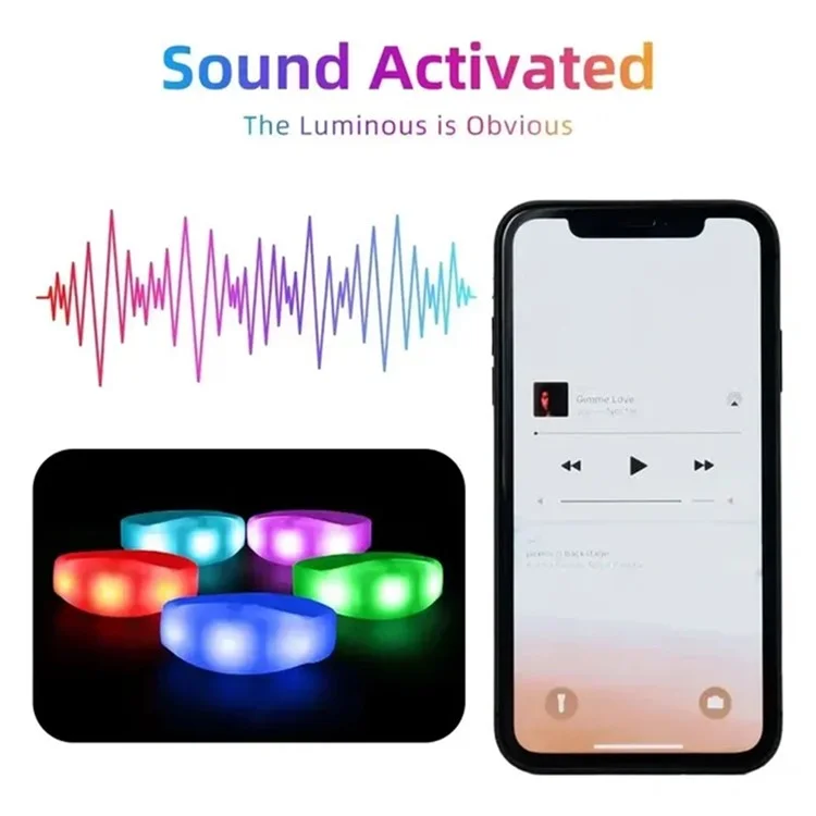 Sound Vibration Control LED Light Silicone Glow Bracelet for Party Flash Wristband - White