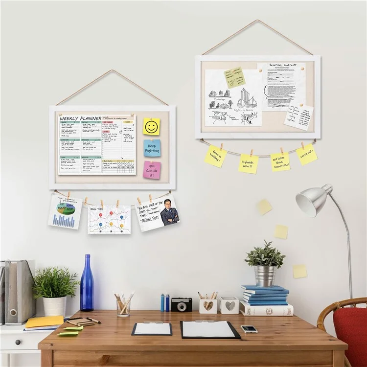 Tablero de corcho para colgar mensajes, notas, fotos y avisos - Blanco