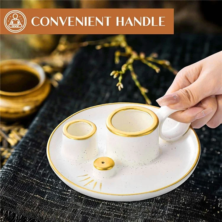 Keramischer Räucherstäbchenhalter Schale Kerzenhalter für die Meditation - Weiß+Gold