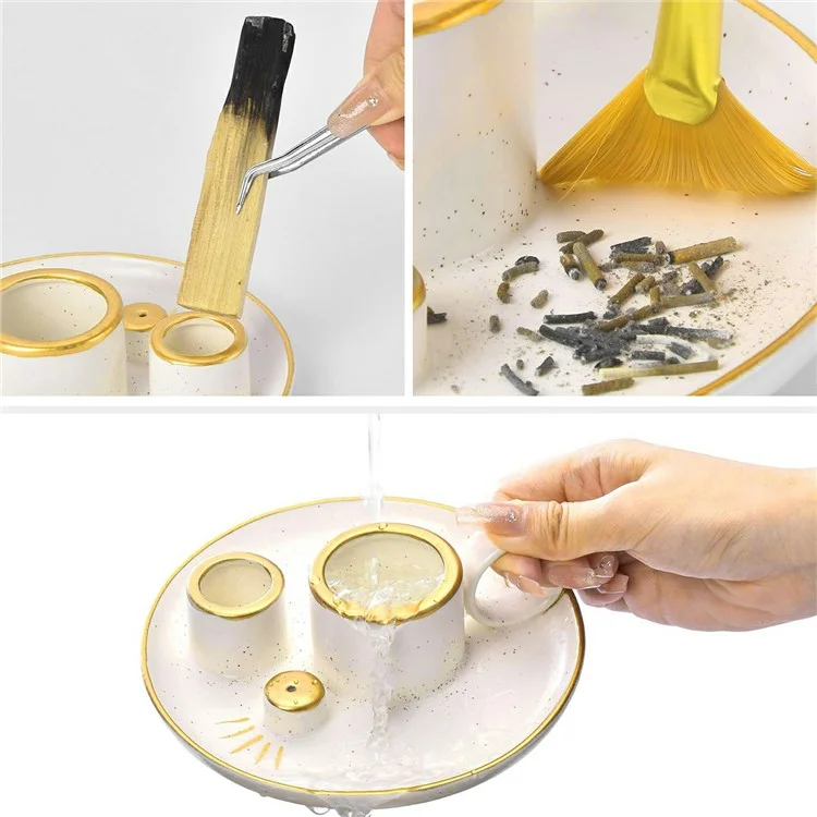 Keramischer Räucherstäbchenhalter Schale Kerzenhalter für die Meditation - Weiß+Gold