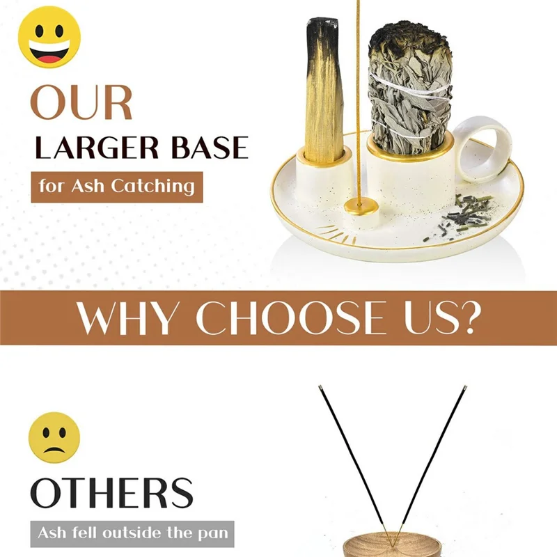 Sage Holder Ceramic Incense Burner Bowl Candle Stick Holder Tray for Meditation - White