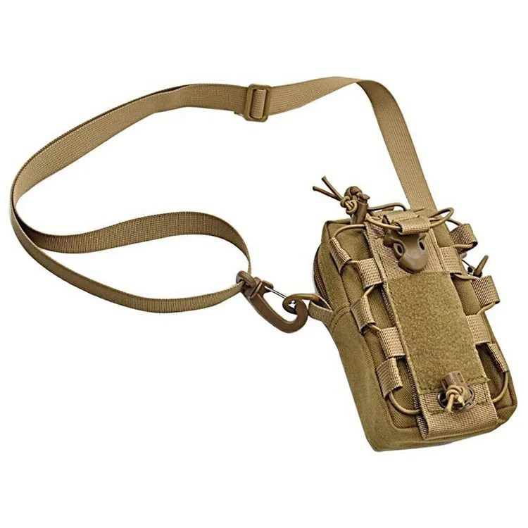 Tactical Outdoor Hiking Camping Waist Pack Small Hanging Bag with Water Bottle Holder - Khaki